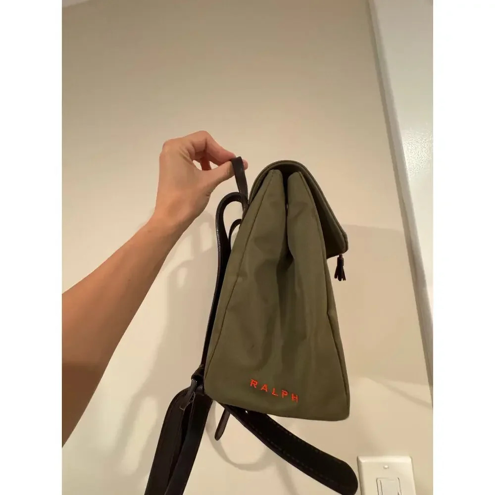 Vintage Ralph Lauren Green Nylon Women’s Backpack Leather Handles - Picture 2 of 13